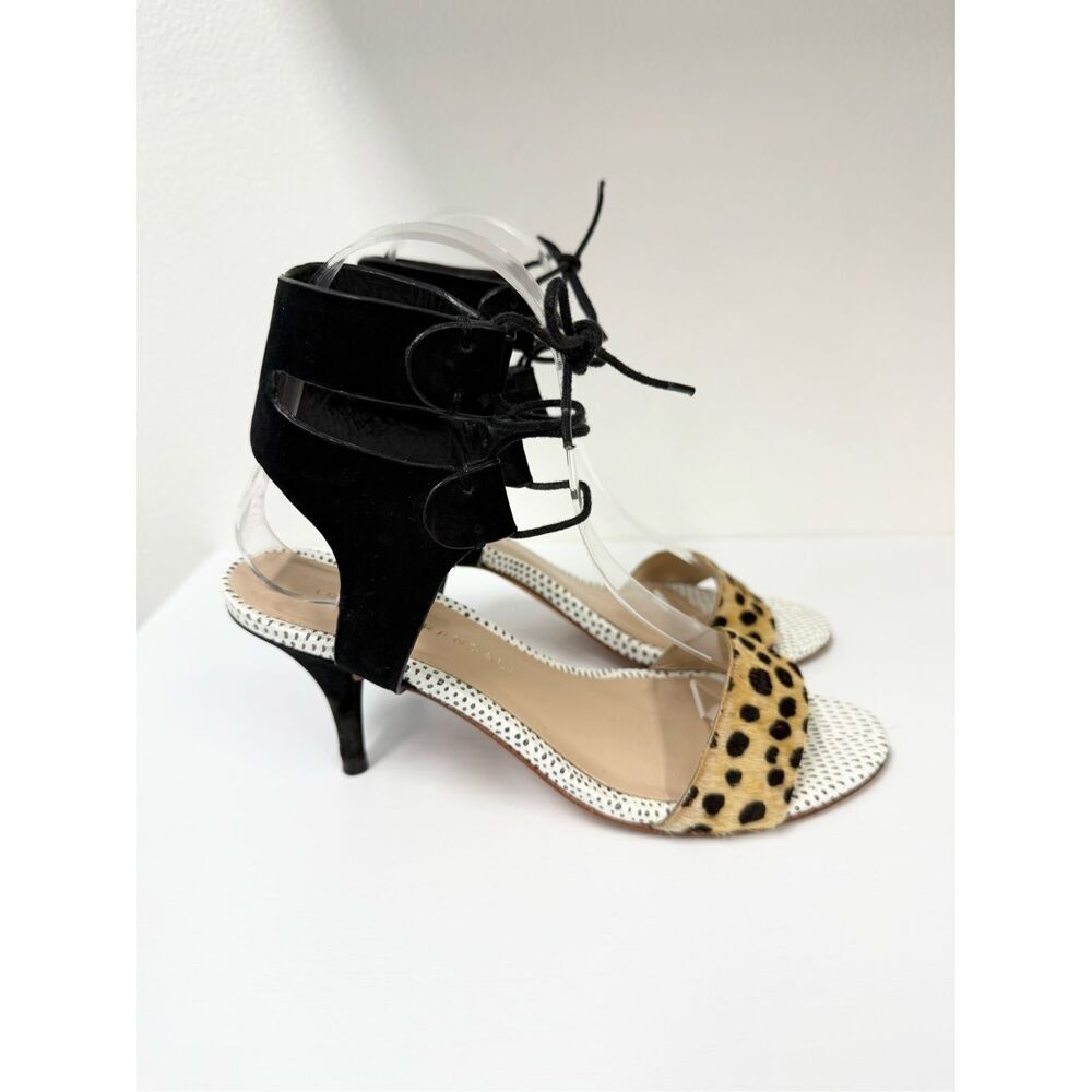Loeffler Randall Ambrose Calf Hair Sandal Spotted Leopard Print Lace Up Size 6
